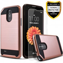 LG Stylo 3 Case, LG Stylo 3 Plus Case, 2-Piece Style Hybrid Shockproof Hard Case Cover with [ Premium Screen Protector] And Circlemalls Stylus Pen (Rose Gold)